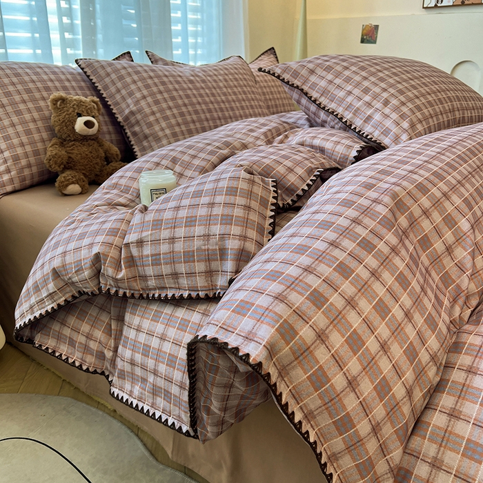 91家纺网 家纺一手货源 找家纺 莱茵家居 2025新款全棉磨毛贝壳边四件套 奶棕渐柔