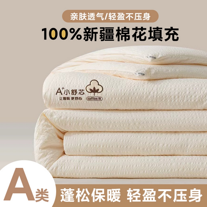 91家纺网 家纺一手货源 找家纺 （总）创优家纺 2025创优新款无印风100%新疆棉花被被子被芯春秋被冬被棉被单双人四季被小舒芯系列（棉花包检测）