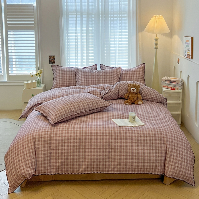 91家纺网 家纺一手货源 找家纺 莱茵家居 2025新款全棉磨毛贝壳边四件套 奶棕渐柔