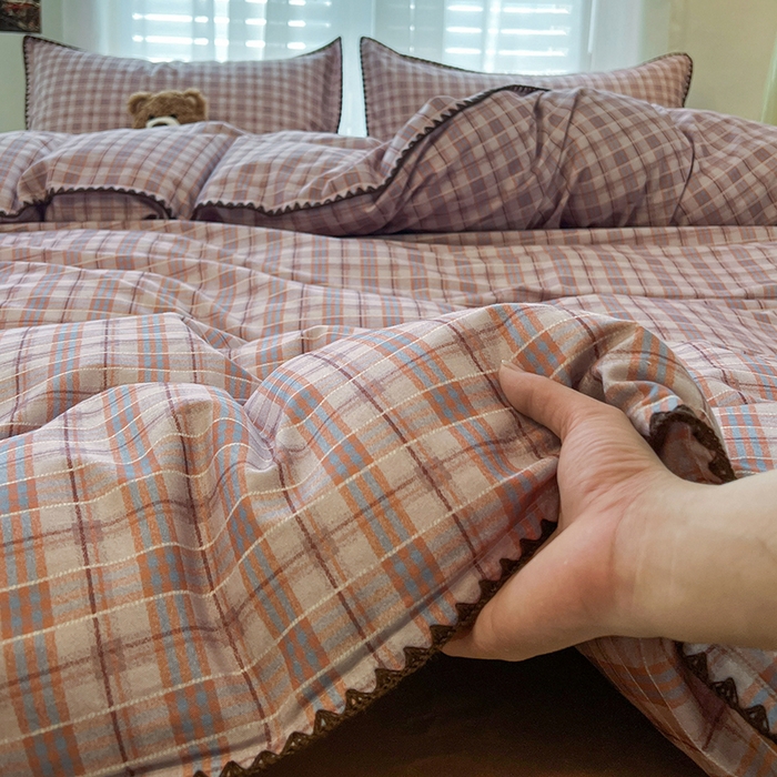 莱茵家居 2025新款全棉磨毛贝壳边四件套 奶棕渐柔