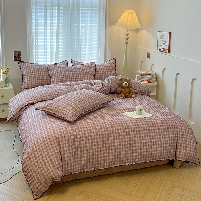 91家纺网 家纺一手货源 找家纺 莱茵家居 2025新款全棉磨毛贝壳边四件套 奶棕渐柔