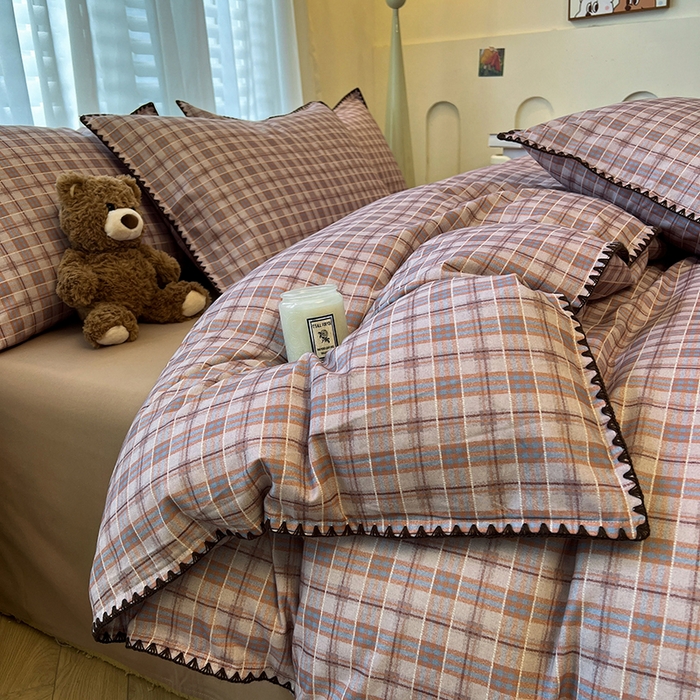 91家纺网 家纺一手货源 找家纺 莱茵家居 2025新款全棉磨毛贝壳边四件套 奶棕渐柔