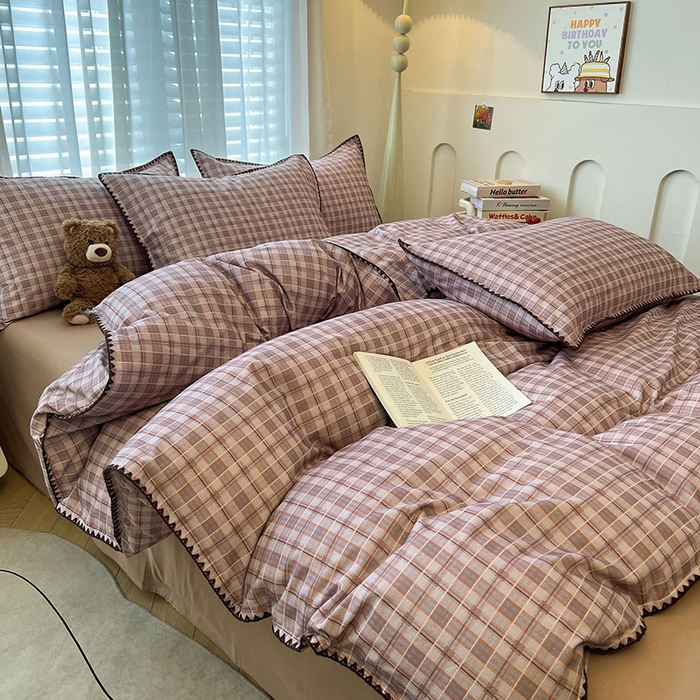 91家纺网 家纺一手货源 找家纺 莱茵家居 2025新款全棉磨毛贝壳边四件套 奶棕渐柔