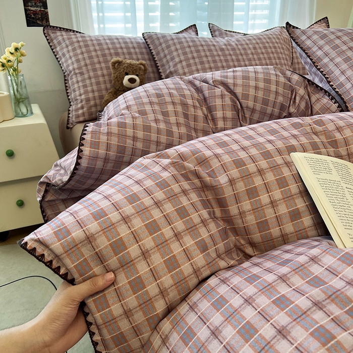 91家纺网 家纺一手货源 找家纺 莱茵家居 2025新款全棉磨毛贝壳边四件套 奶棕渐柔