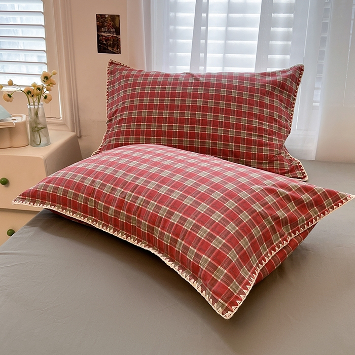 91家纺网 家纺一手货源 找家纺 莱茵家居 2025新款全棉磨毛贝壳边四件套 暖红松影