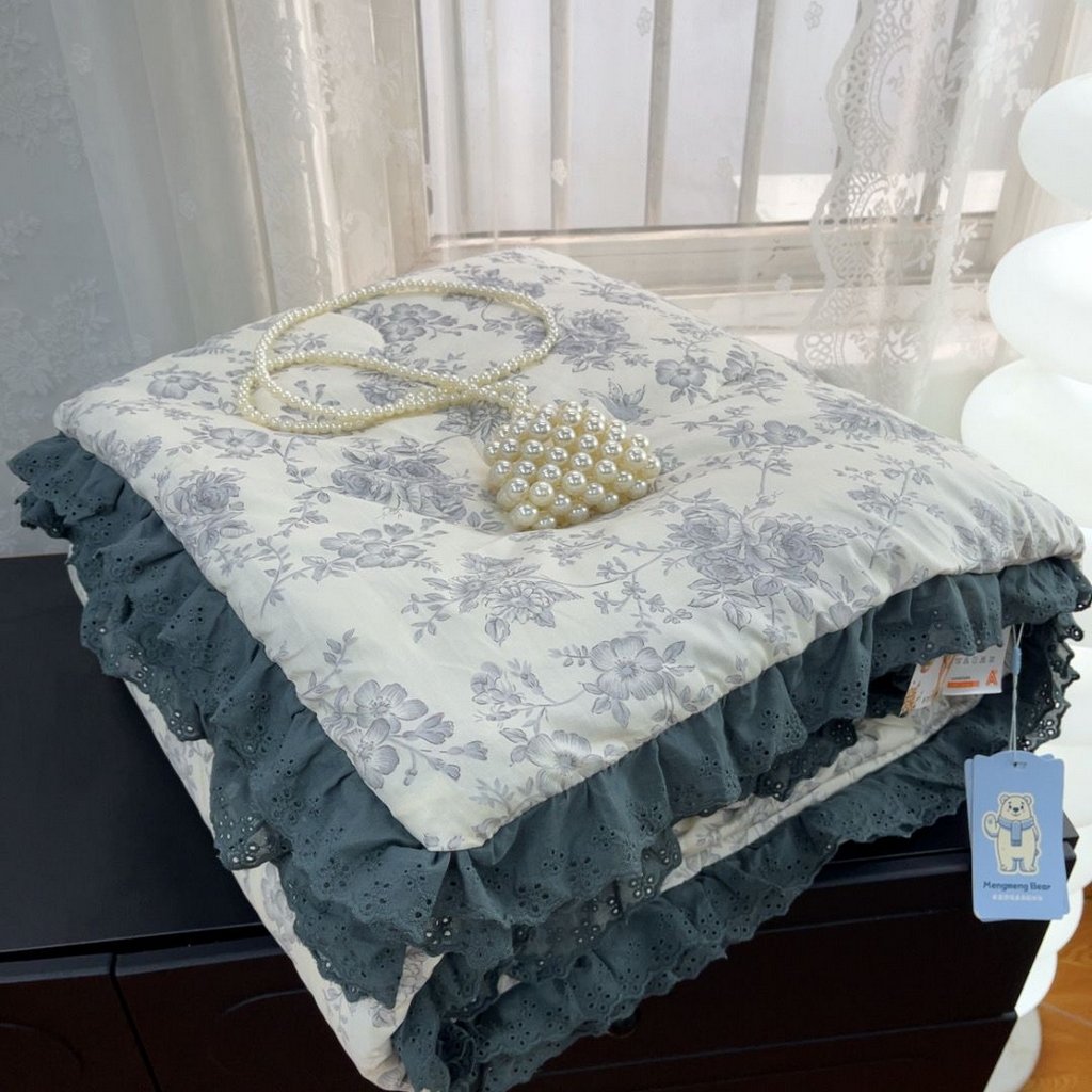 （总）暖居 2025新款纯棉花边款春秋豆豆被四季通用