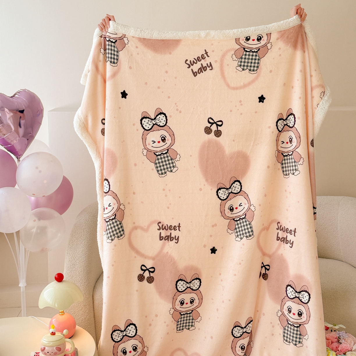 91家纺网 家纺一手货源 找家纺 沐慕 2025新款牛奶绒拼羊羔绒毛毯盖毯毯子 毛毯-可爱布布