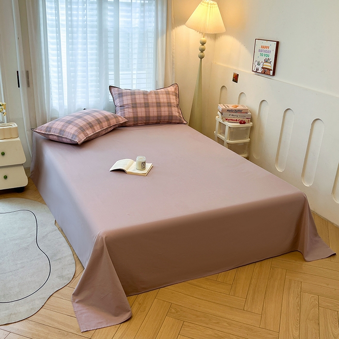 91家纺网 家纺一手货源 找家纺 莱茵家居 2025新款全棉磨毛贝壳边四件套 柔粉深砚