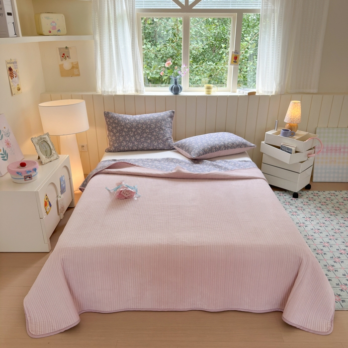 91家纺网 家纺一手货源 找家纺 （总）漫调家纺 2025新款全棉双层纱与绒床盖三件套