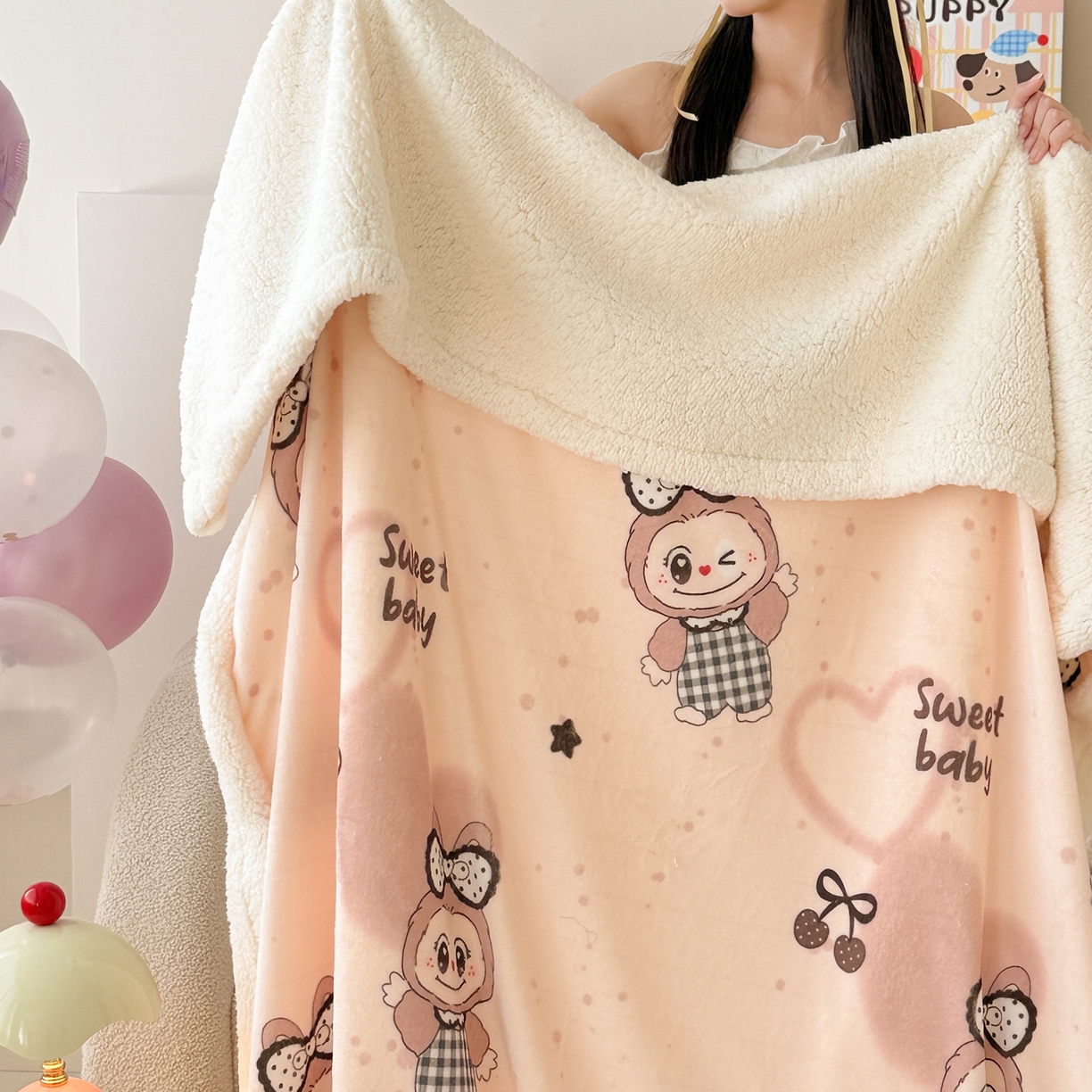 91家纺网 家纺一手货源 找家纺 沐慕 2025新款牛奶绒拼羊羔绒毛毯盖毯毯子 毛毯-可爱布布