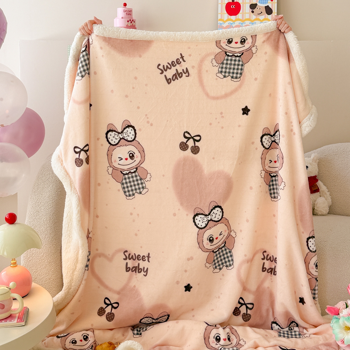 91家纺网 家纺一手货源 找家纺 沐慕 2025新款牛奶绒拼羊羔绒毛毯盖毯毯子 毛毯-可爱布布