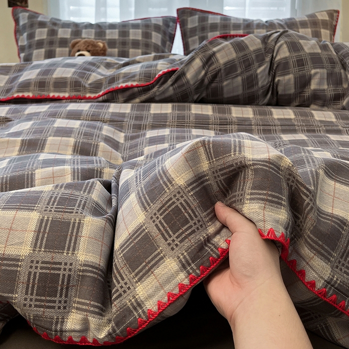 莱茵家居 2025新款全棉磨毛贝壳边四件套 雾灰墨韵