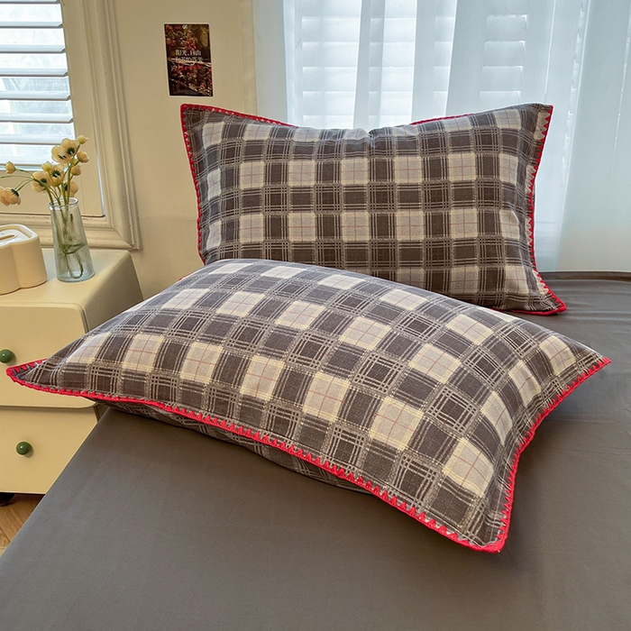 91家纺网 家纺一手货源 找家纺 莱茵家居 2025新款全棉磨毛贝壳边四件套 雾灰墨韵