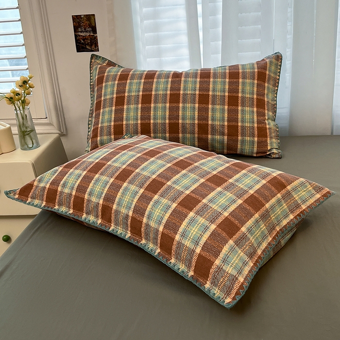 91家纺网 家纺一手货源 找家纺 莱茵家居 2025新款全棉磨毛贝壳边四件套 棕林青雾