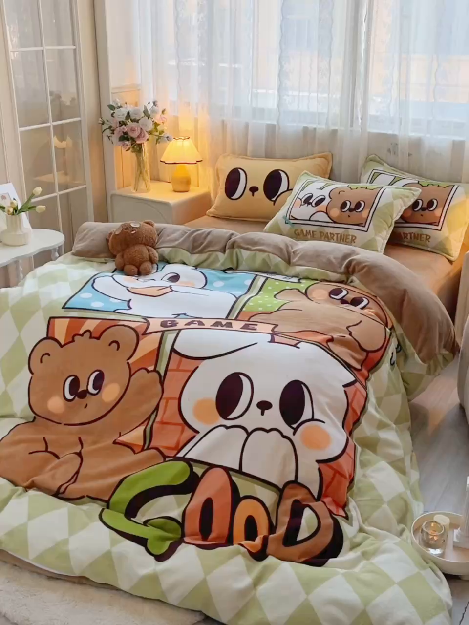 91家纺网 家纺一手货源 找家纺 （总）炫拼家纺 2025新款大版数码印花卡通高克重牛奶绒四件套