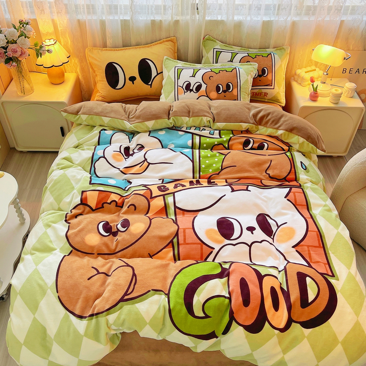 91家纺网 家纺一手货源 找家纺 （总）炫拼家纺 2025新款大版数码印花卡通高克重牛奶绒四件套