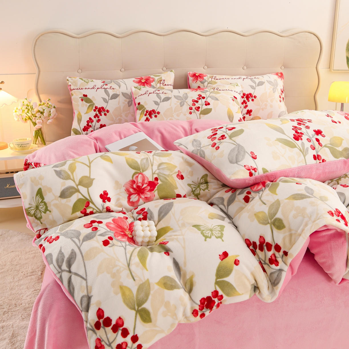 91家纺网 家纺一手货源 找家纺 紫月轩家纺 2025新款A类牛奶绒小清新印花四件套 樱花雨