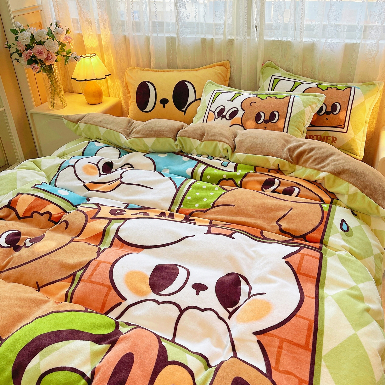 91家纺网 家纺一手货源 找家纺 （总）炫拼家纺 2025新款大版数码印花卡通高克重牛奶绒四件套