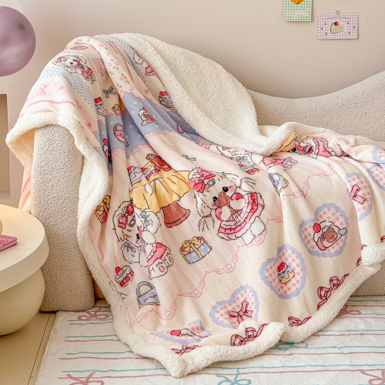 沐慕 2025新款牛奶绒拼羊羔绒毛毯盖毯毯子 毛毯-洛丽塔