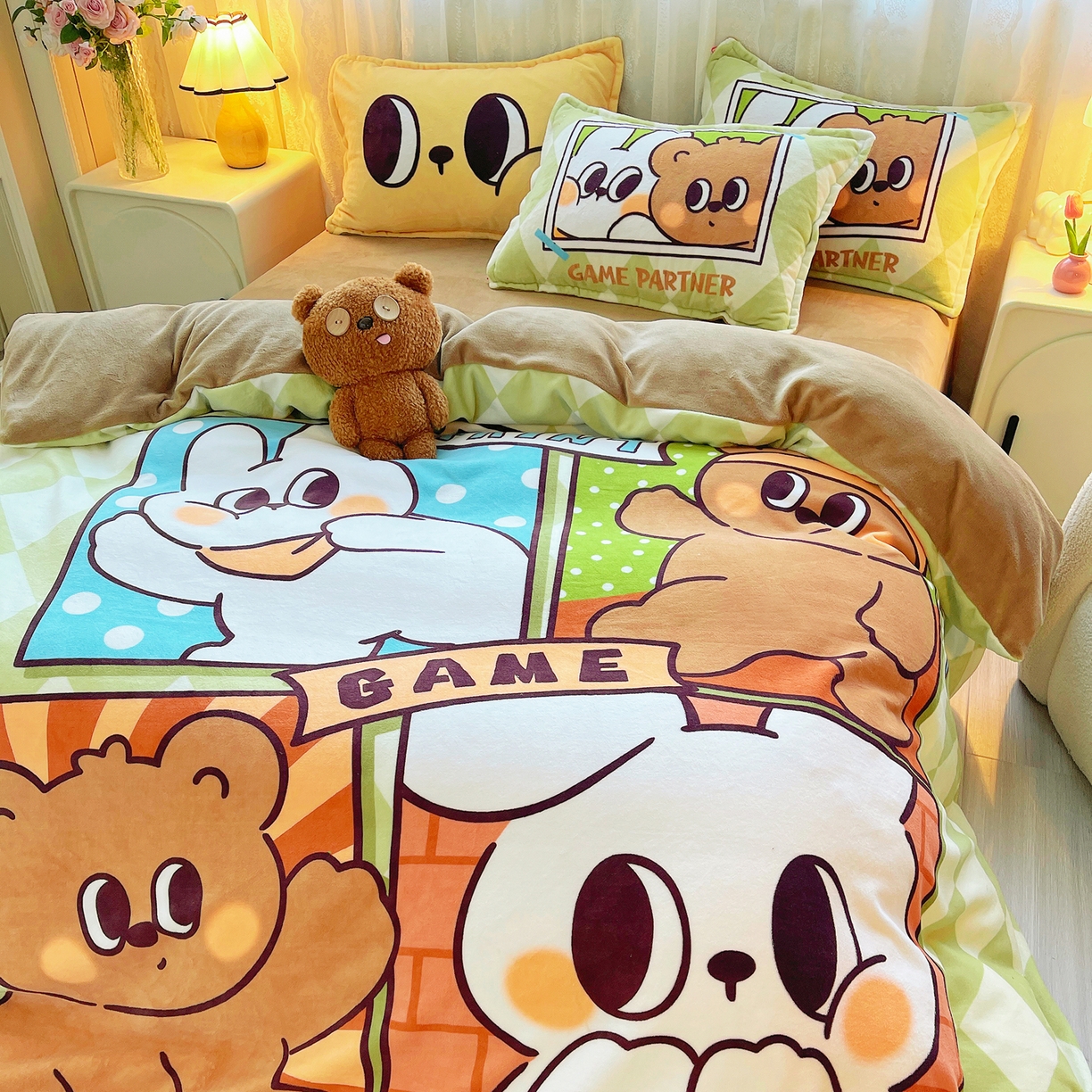 91家纺网 家纺一手货源 找家纺 （总）炫拼家纺 2025新款大版数码印花卡通高克重牛奶绒四件套