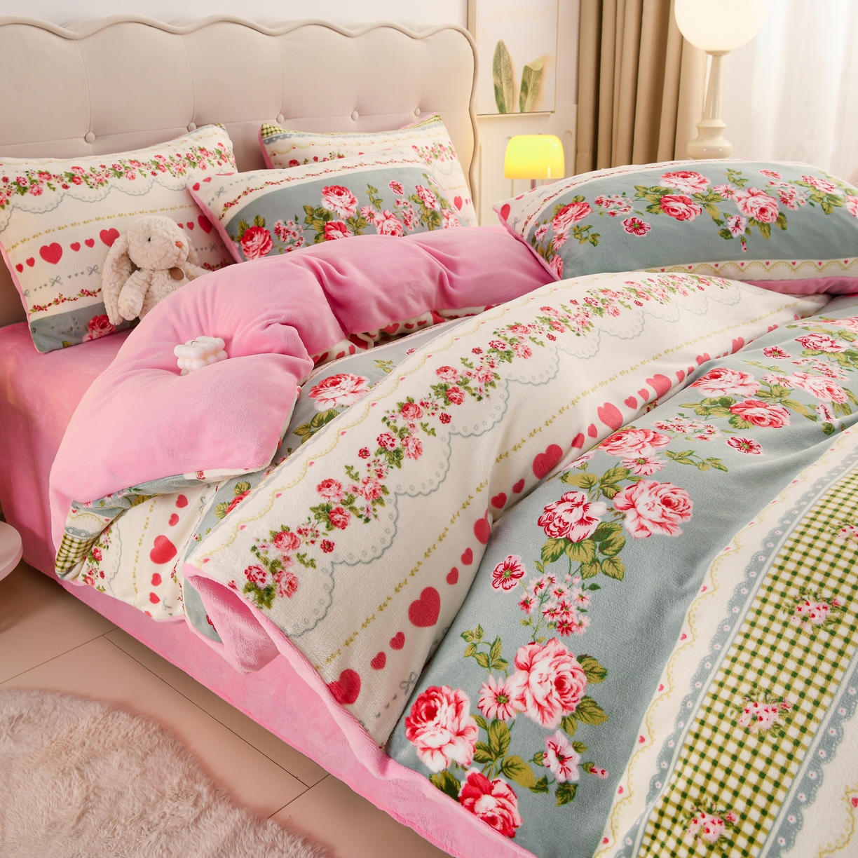 紫月轩家纺 2025新款A类牛奶绒小清新印花四件套 田园花海