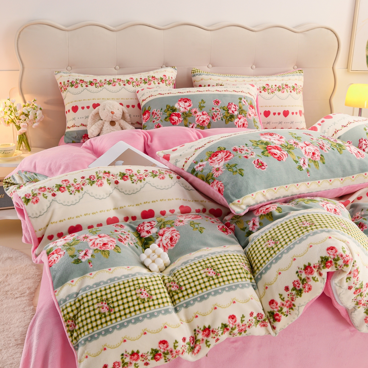 91家纺网 家纺一手货源 找家纺 紫月轩家纺 2025新款A类牛奶绒小清新印花四件套 田园花海