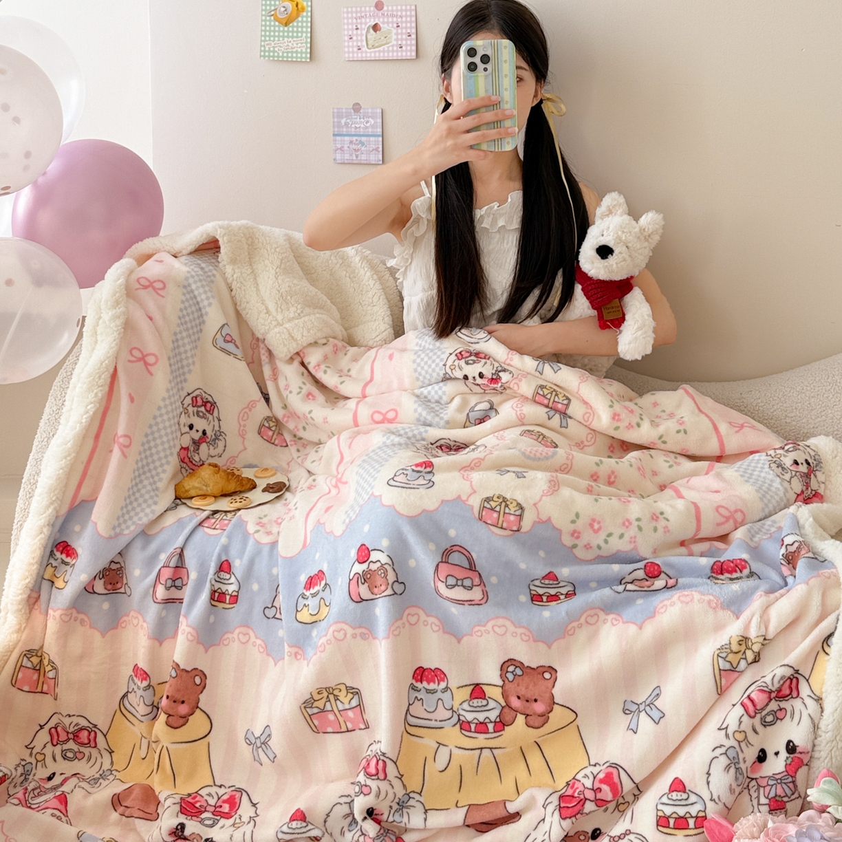 91家纺网 家纺一手货源 找家纺 沐慕 2025新款牛奶绒拼羊羔绒毛毯盖毯毯子 毛毯-洛丽塔