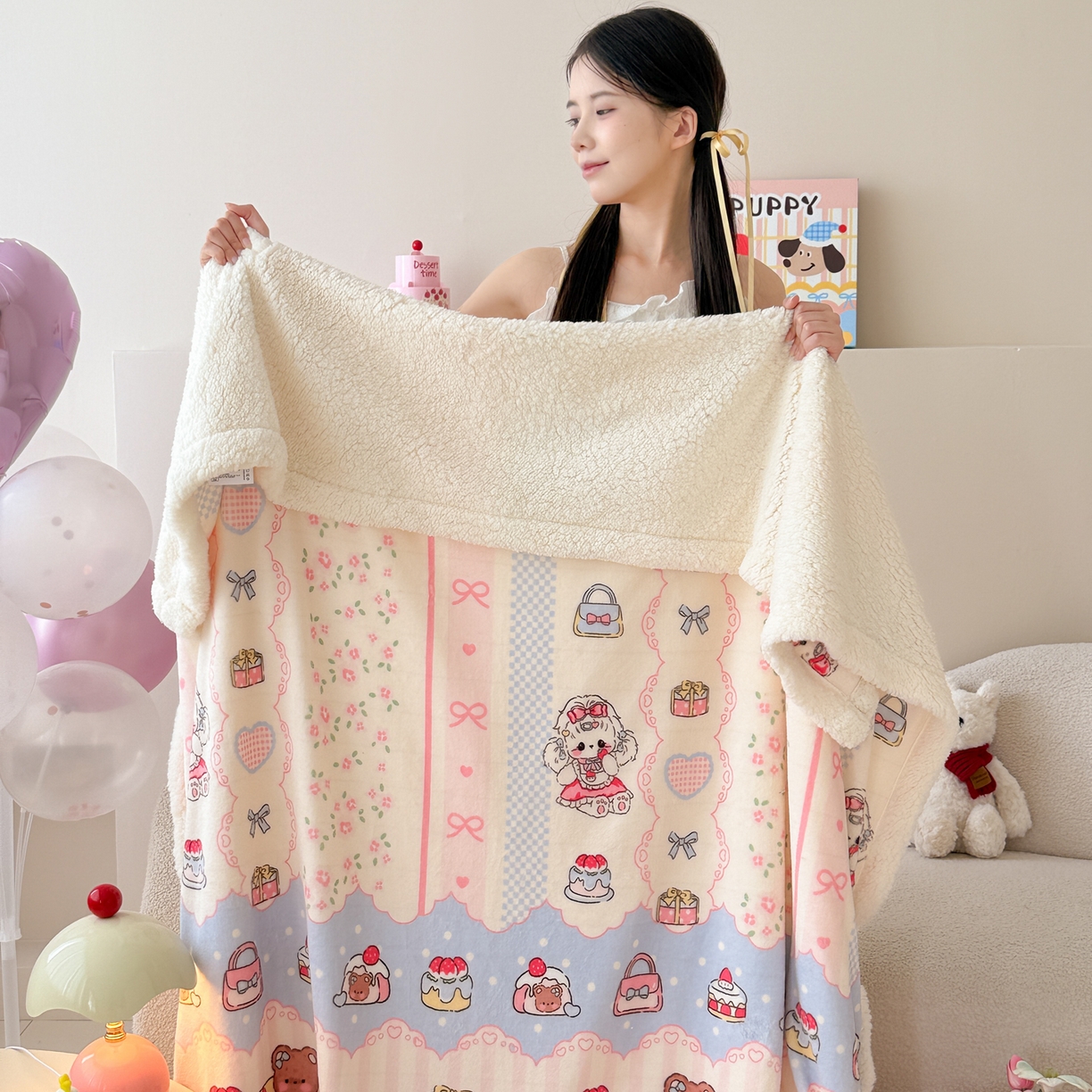 91家纺网 家纺一手货源 找家纺 沐慕 2025新款牛奶绒拼羊羔绒毛毯盖毯毯子 毛毯-洛丽塔