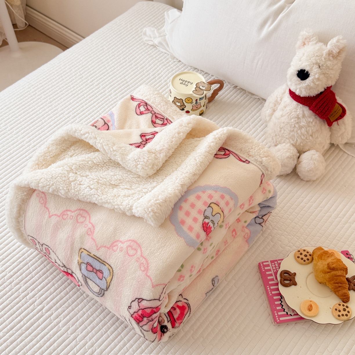 91家纺网 家纺一手货源 找家纺 沐慕 2025新款牛奶绒拼羊羔绒毛毯盖毯毯子 毛毯-洛丽塔