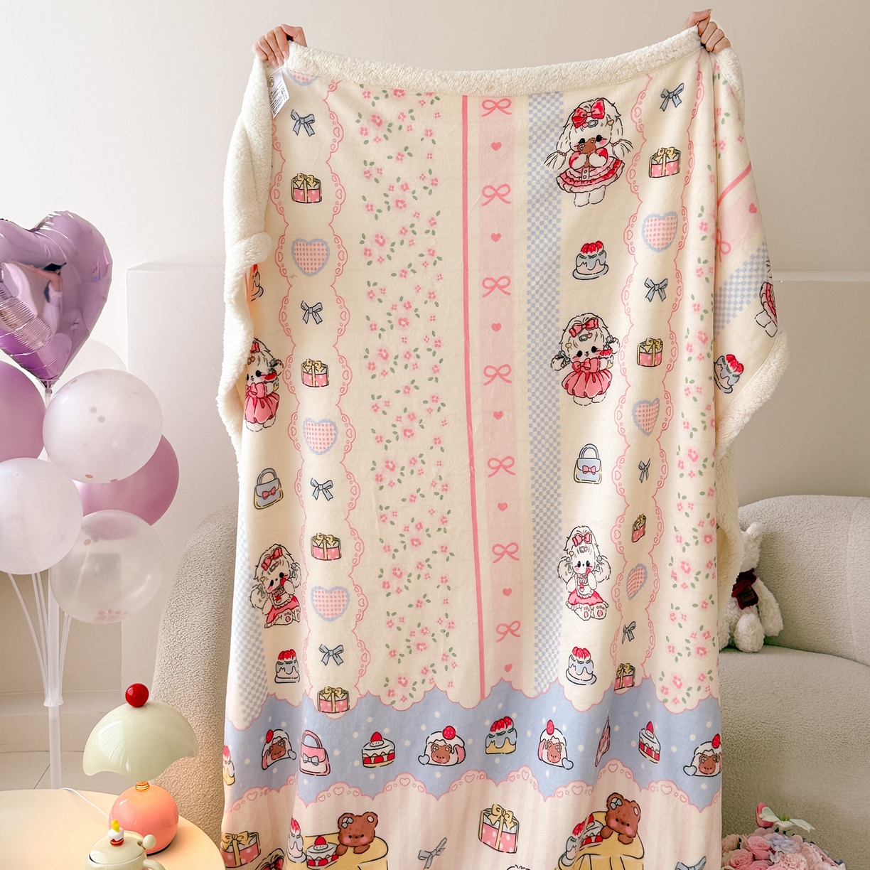 91家纺网 家纺一手货源 找家纺 沐慕 2025新款牛奶绒拼羊羔绒毛毯盖毯毯子 毛毯-洛丽塔