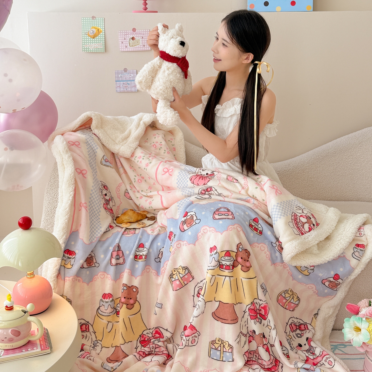 91家纺网 家纺一手货源 找家纺 沐慕 2025新款牛奶绒拼羊羔绒毛毯盖毯毯子 毛毯-洛丽塔