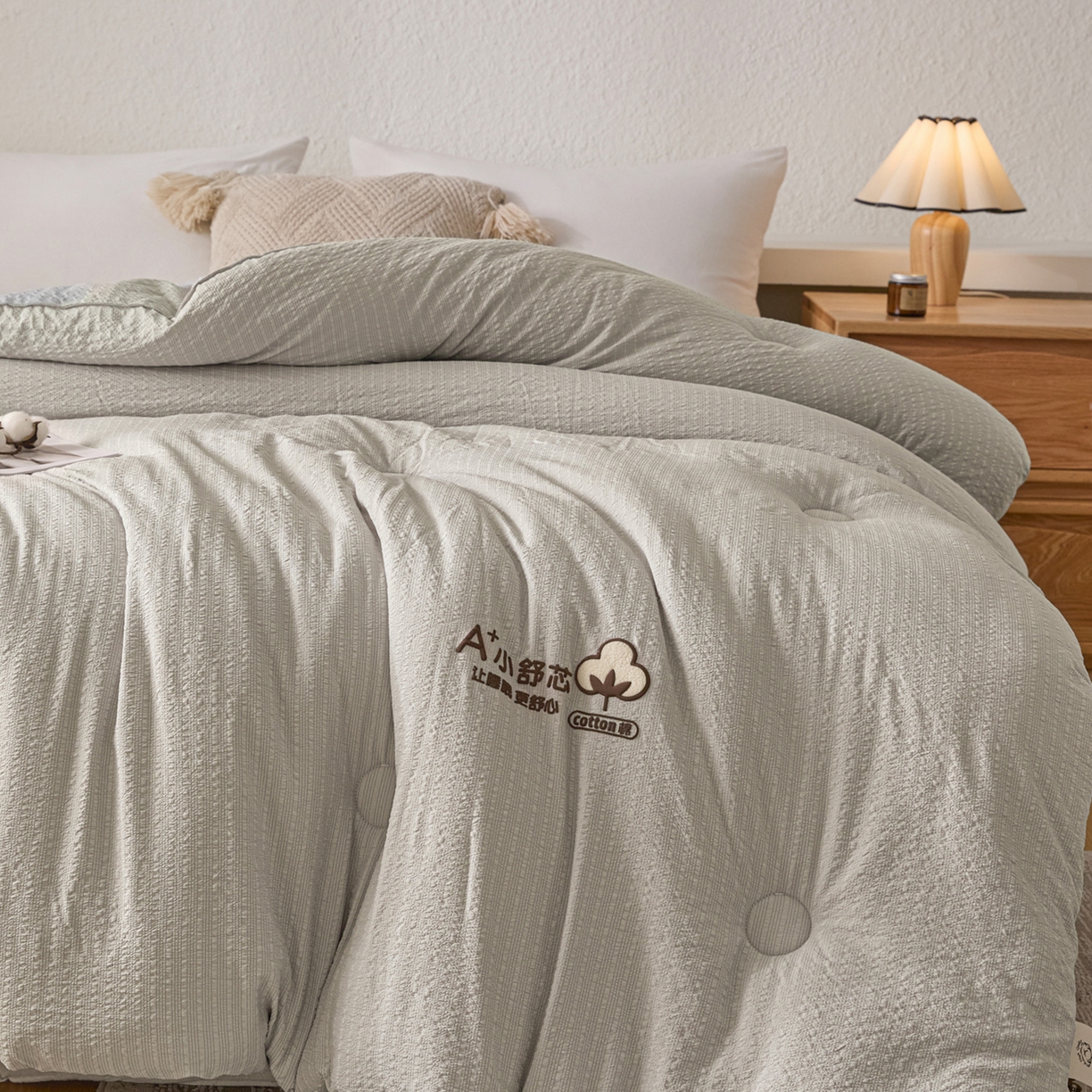 91家纺网 家纺一手货源 找家纺 创优家纺 2025创优新款无印风100%新疆棉花被被子被芯春秋被冬被棉被单双人四季被小舒芯系列（棉花包检测） 小舒芯-灰