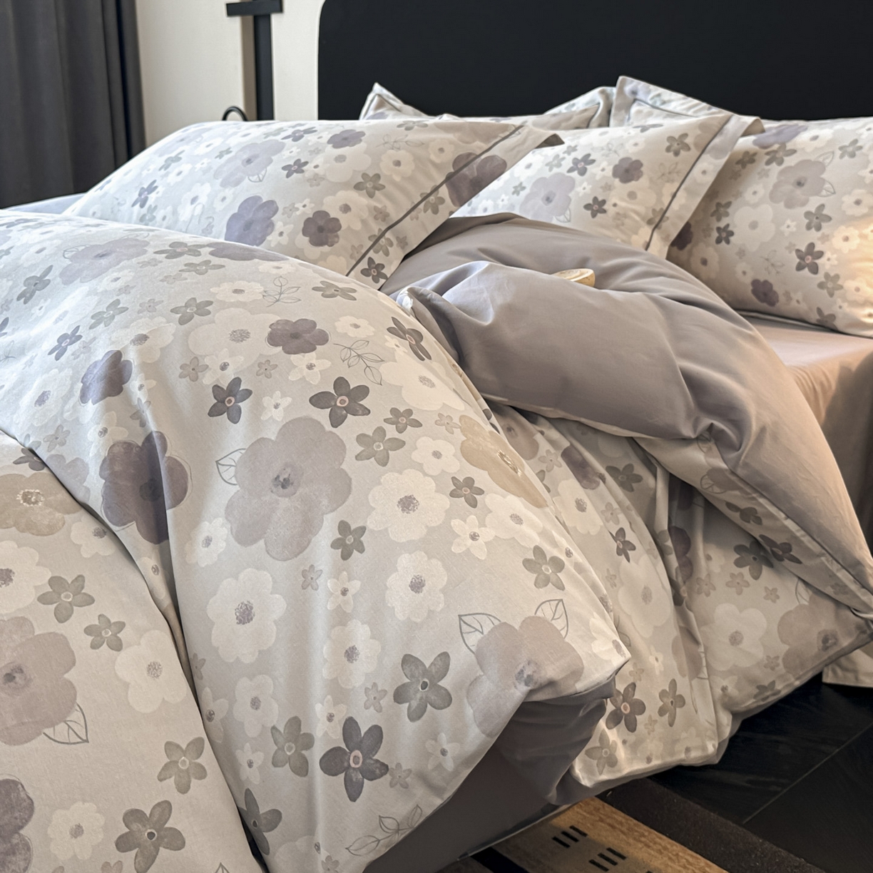 91家纺网 家纺一手货源 找家纺 大柏树 2025新款全棉磨毛印花四件套系列(可定制) 涧菓-紫