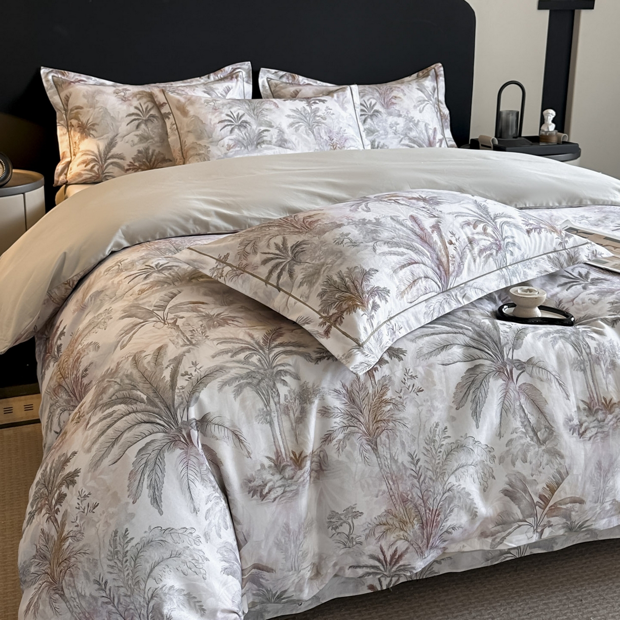 91家纺网 家纺一手货源 找家纺 大柏树 2025新款全棉磨毛印花四件套系列(可定制) 椿野集-米