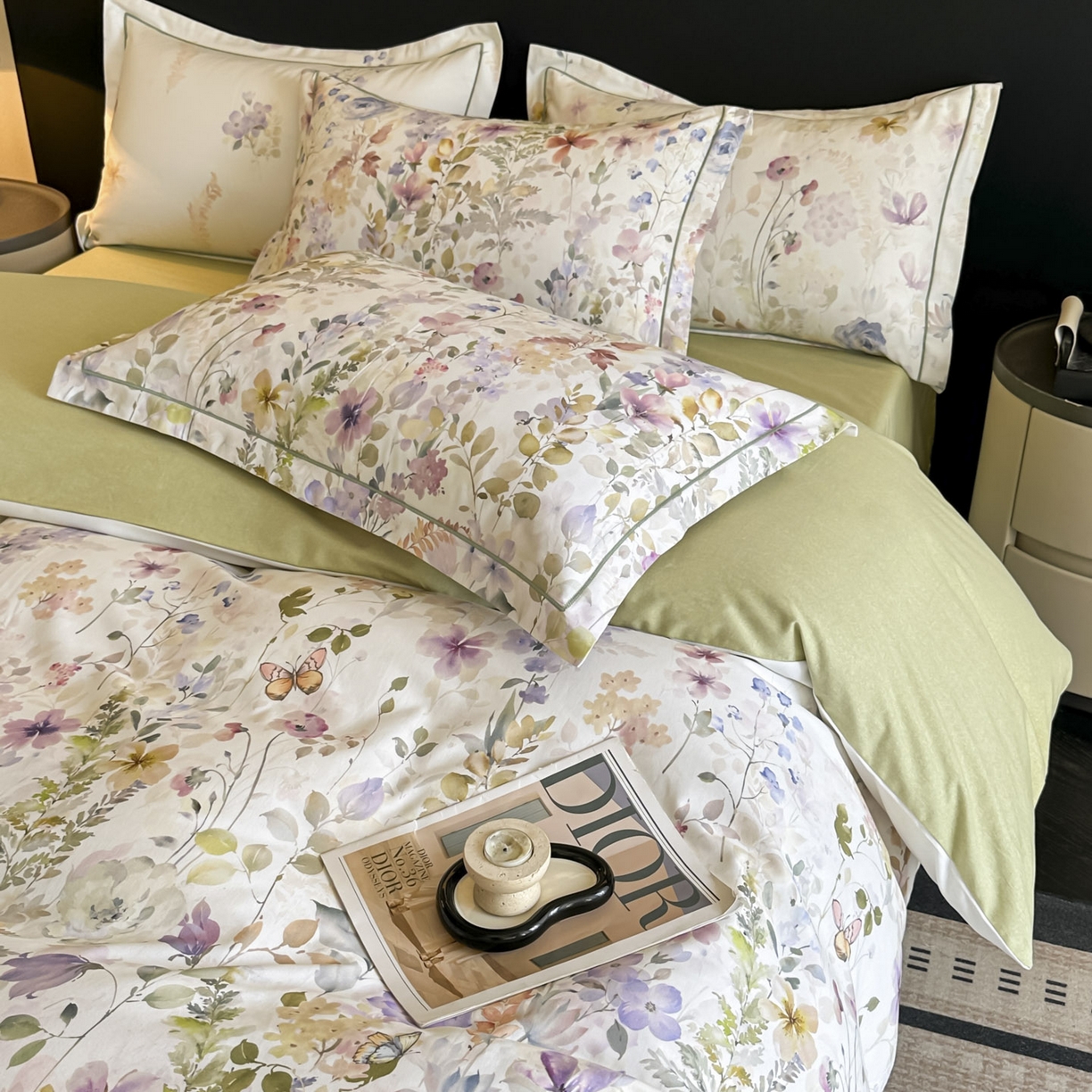 91家纺网 家纺一手货源 找家纺 大柏树 2025新款全棉磨毛印花四件套系列(可定制) 花笺集-米白