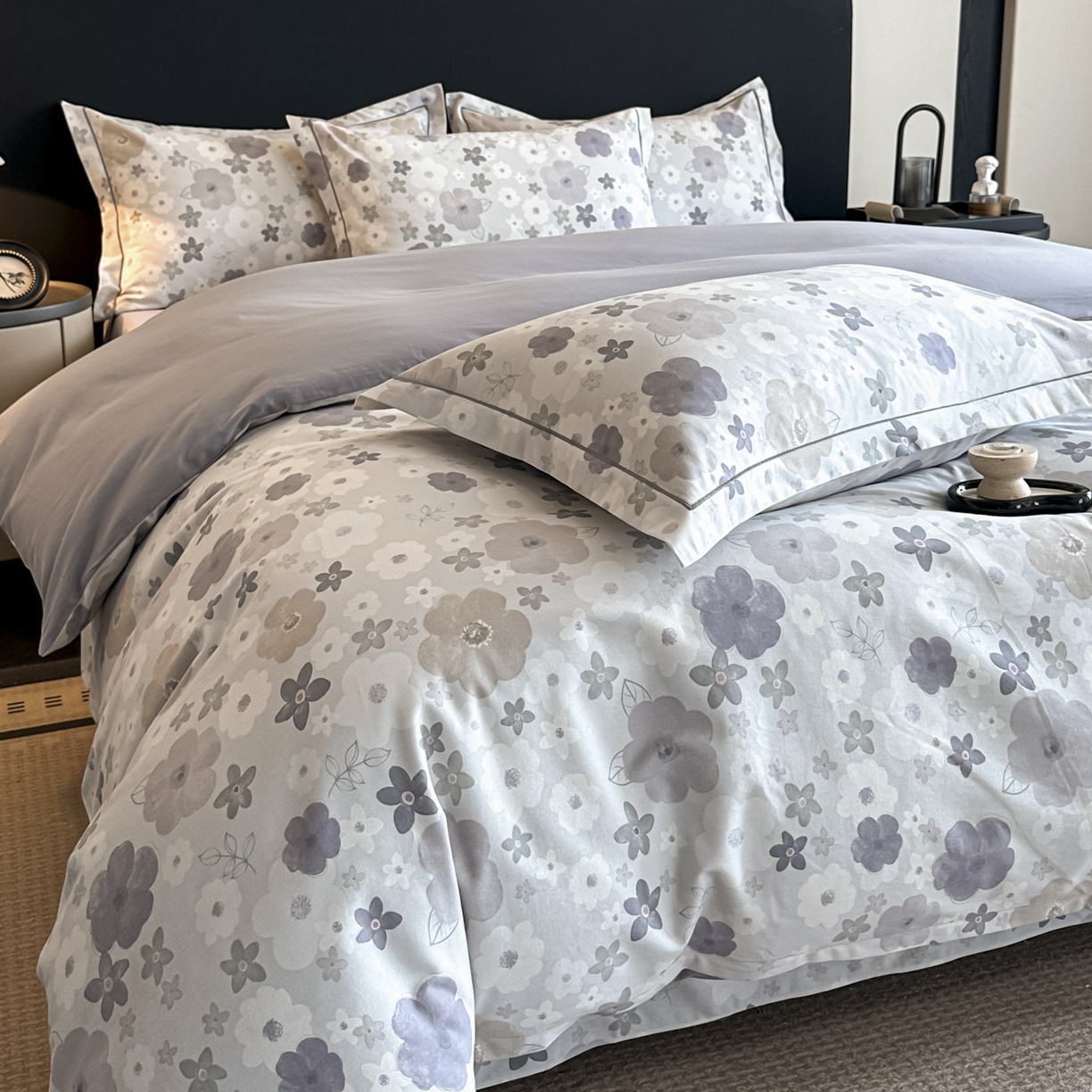 91家纺网 家纺一手货源 找家纺 大柏树 2025新款全棉磨毛印花四件套系列(可定制) 涧菓-紫