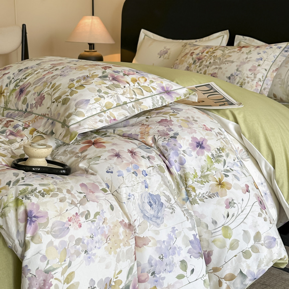 91家纺网 家纺一手货源 找家纺 大柏树 2025新款全棉磨毛印花四件套系列(可定制) 花笺集-米白