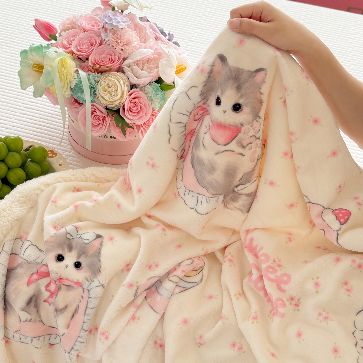 91家纺网 家纺一手货源 找家纺 沐慕 2025新款牛奶绒拼羊羔绒毛毯盖毯毯子 毛毯-玫瑰粉喵