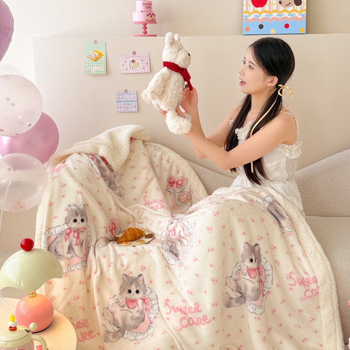 91家纺网 家纺一手货源 找家纺 沐慕 2025新款牛奶绒拼羊羔绒毛毯盖毯毯子 毛毯-玫瑰粉喵