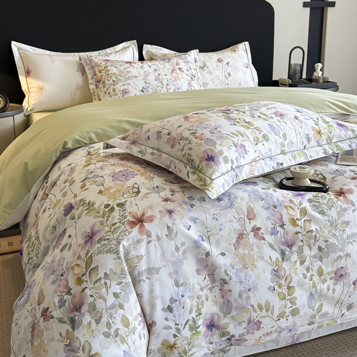 91家纺网 家纺一手货源 找家纺 大柏树 2025新款全棉磨毛印花四件套系列(可定制) 花笺集-米白