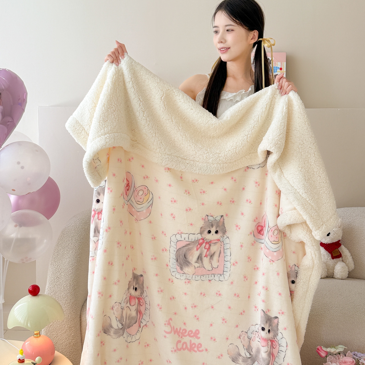 91家纺网 家纺一手货源 找家纺 沐慕 2025新款牛奶绒拼羊羔绒毛毯盖毯毯子 毛毯-玫瑰粉喵