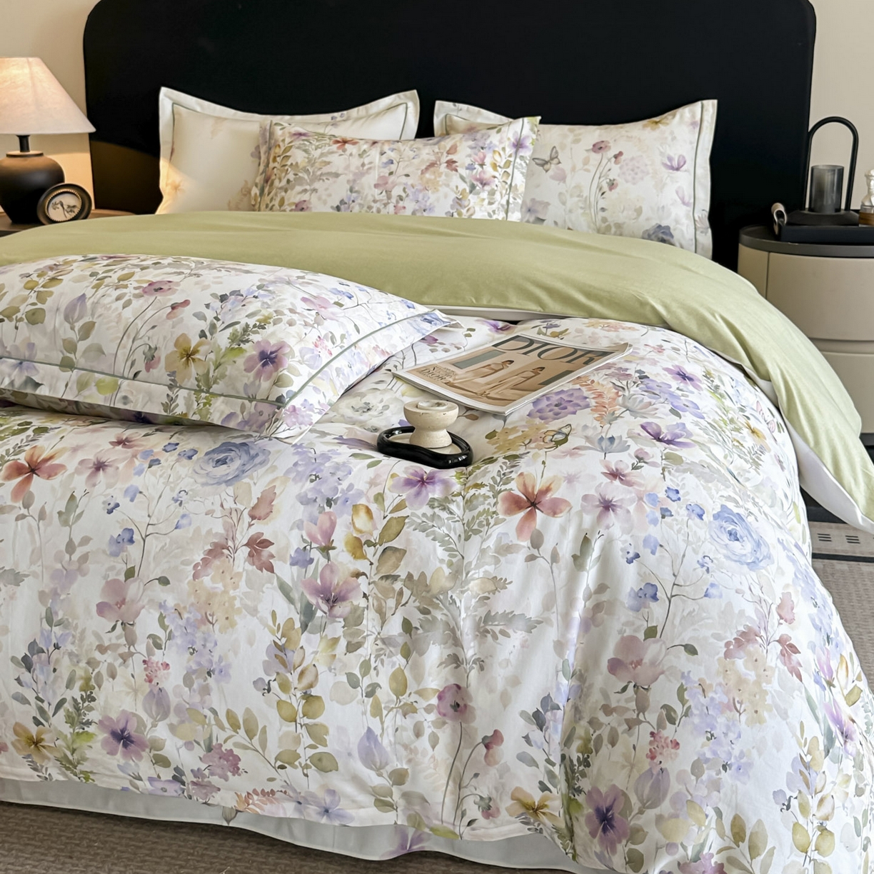 91家纺网 家纺一手货源 找家纺 大柏树 2025新款全棉磨毛印花四件套系列(可定制) 花笺集-米白