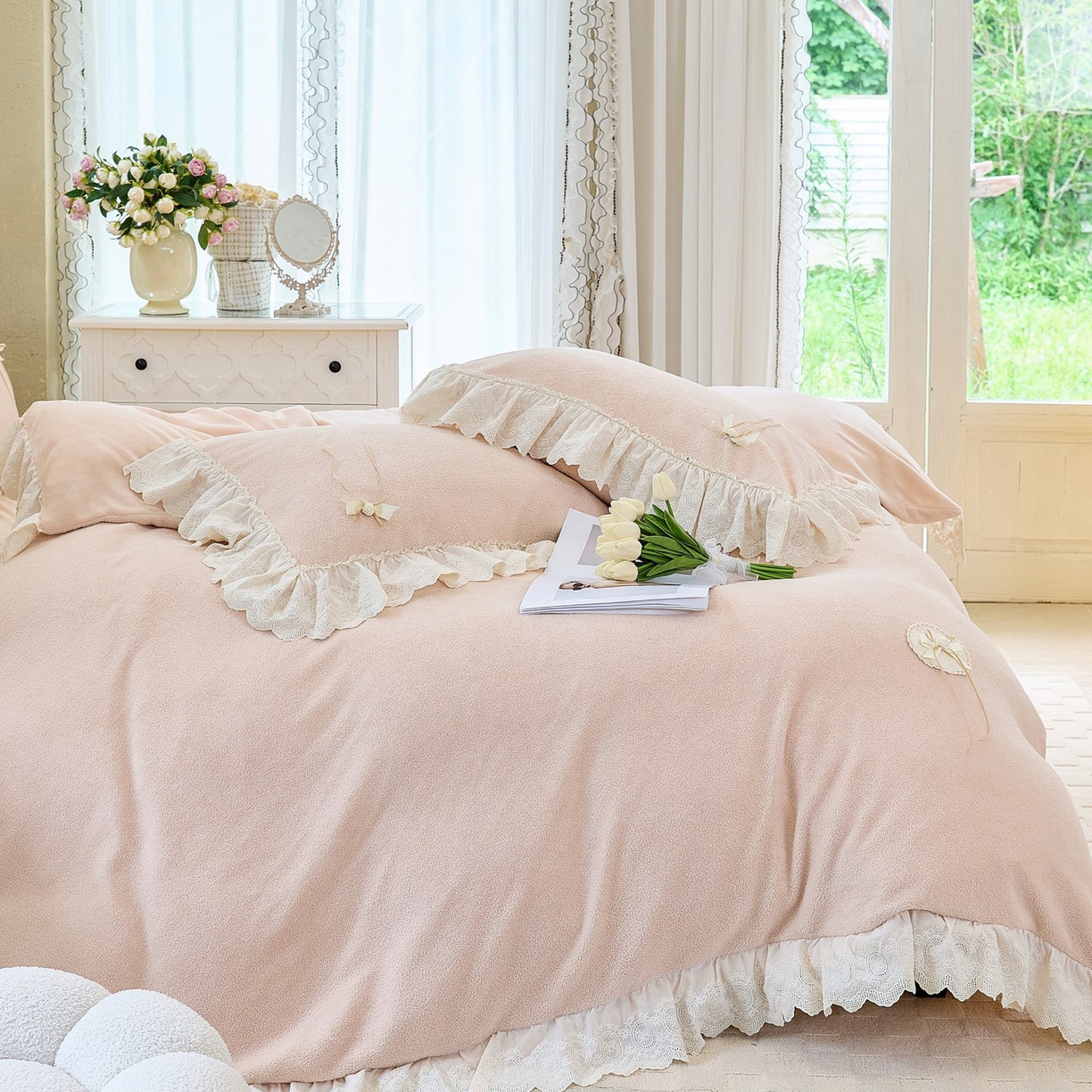 91家纺网 家纺一手货源 找家纺 （总）玖玖爱家纺 2025新款高克重法式甜美特软艾尼绒四件套