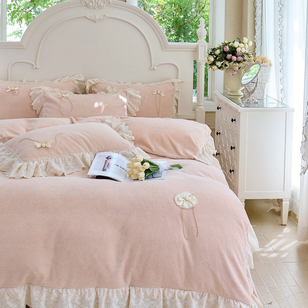 91家纺网 家纺一手货源 找家纺 （总）玖玖爱家纺 2025新款高克重法式甜美特软艾尼绒四件套