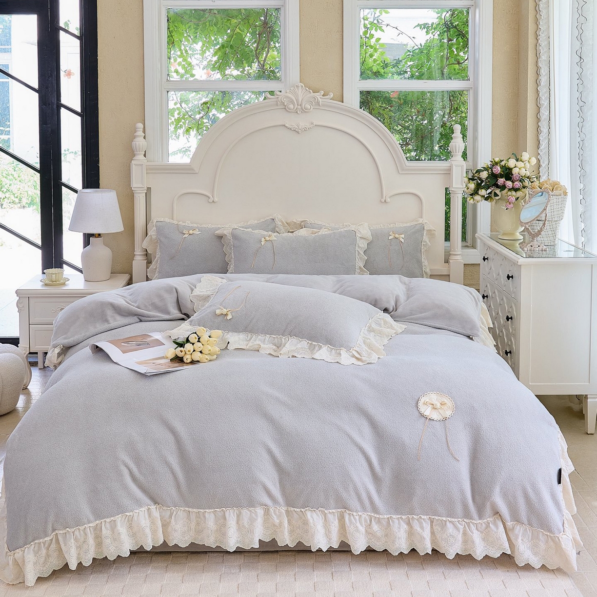 91家纺网 家纺一手货源 找家纺 （总）玖玖爱家纺 2025新款高克重法式甜美特软艾尼绒四件套