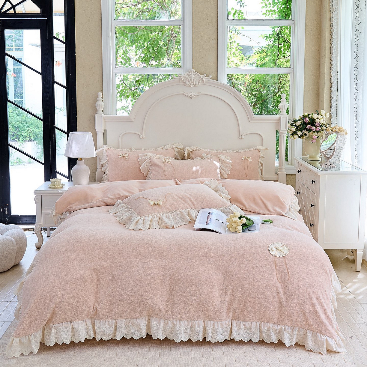 （总）玖玖爱家纺 2025新款高克重法式甜美特软艾尼绒四件套