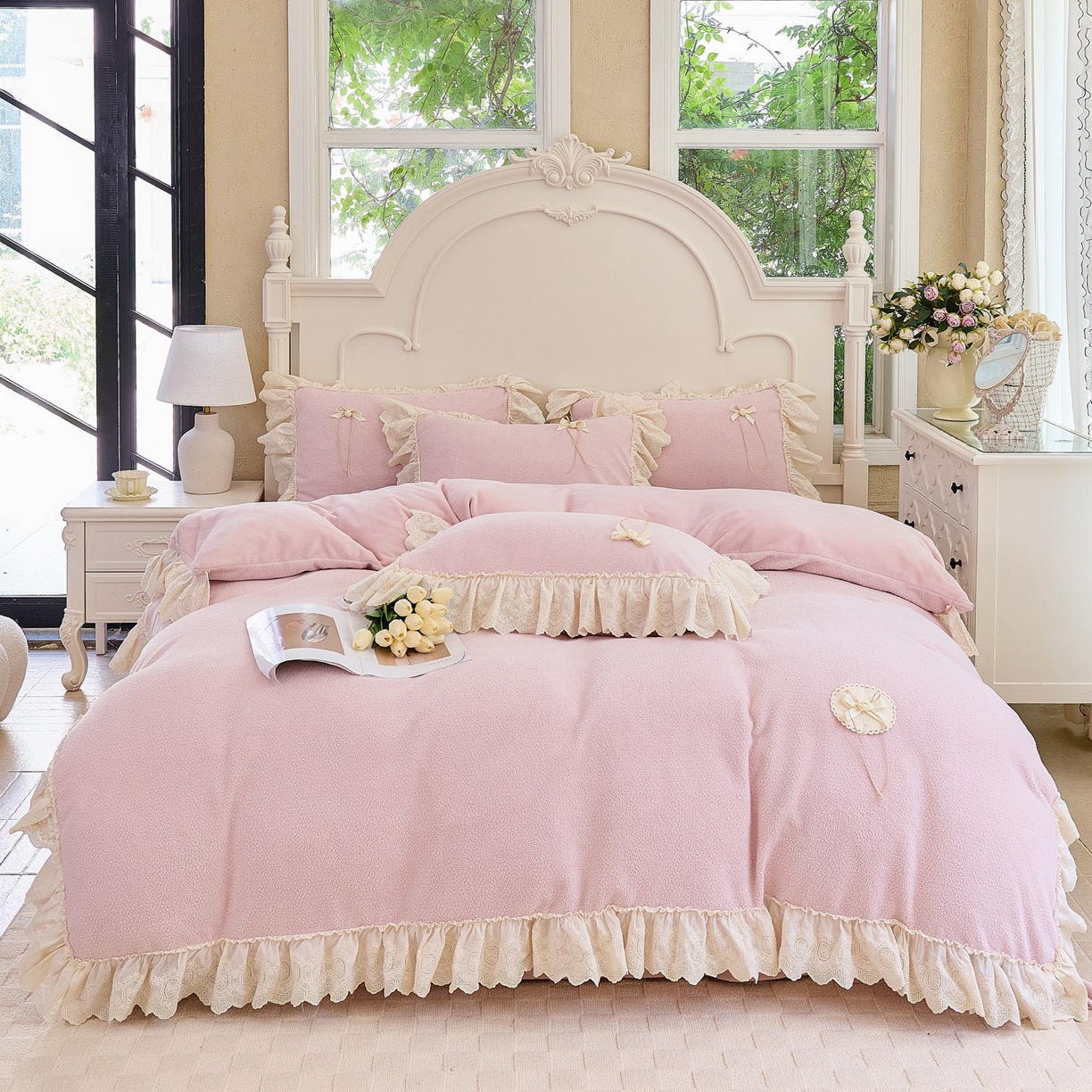 91家纺网 家纺一手货源 找家纺 （总）玖玖爱家纺 2025新款高克重法式甜美特软艾尼绒四件套