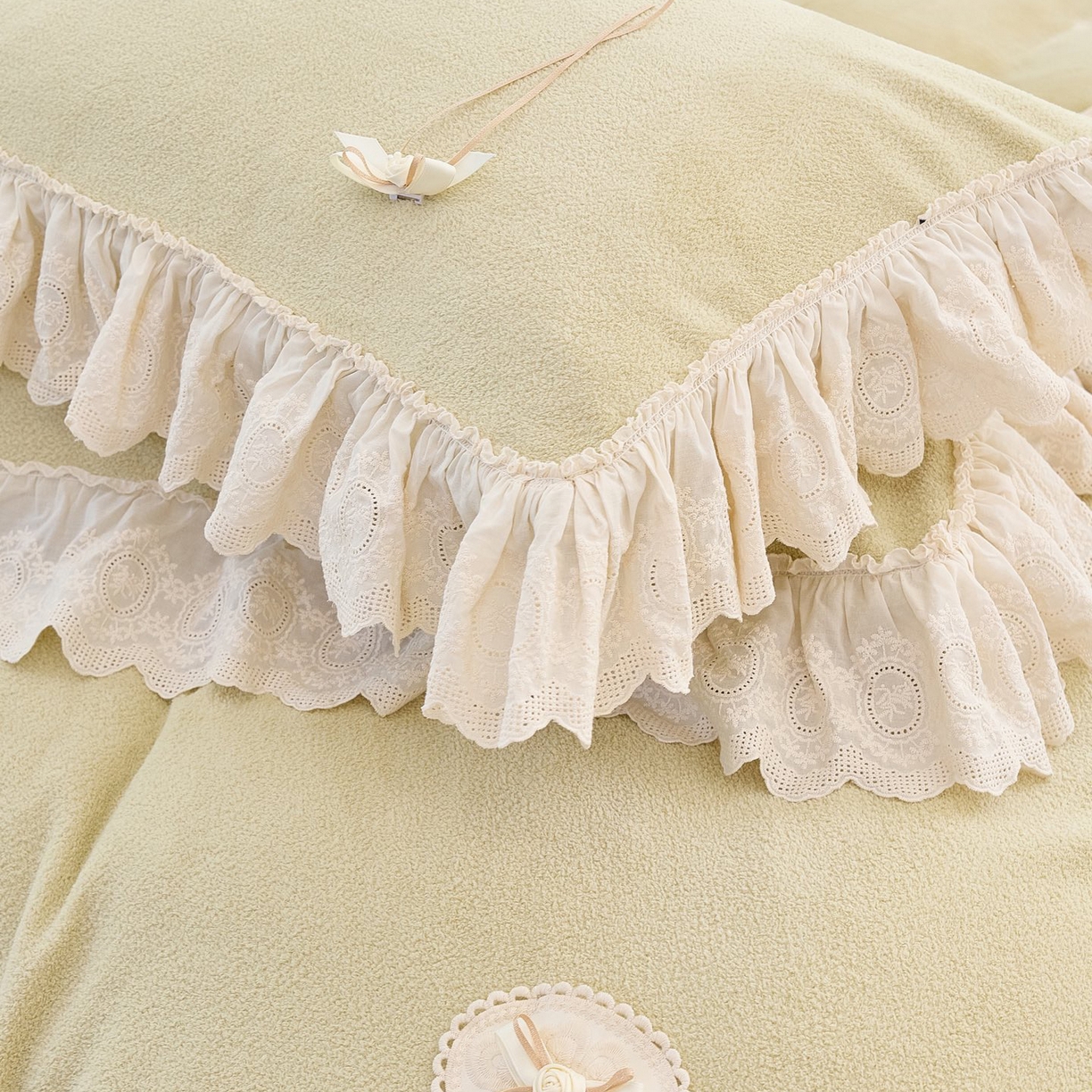 91家纺网 家纺一手货源 找家纺 玖玖爱家纺 2025新款高克重法式甜美特软艾尼绒四件套 浅绿