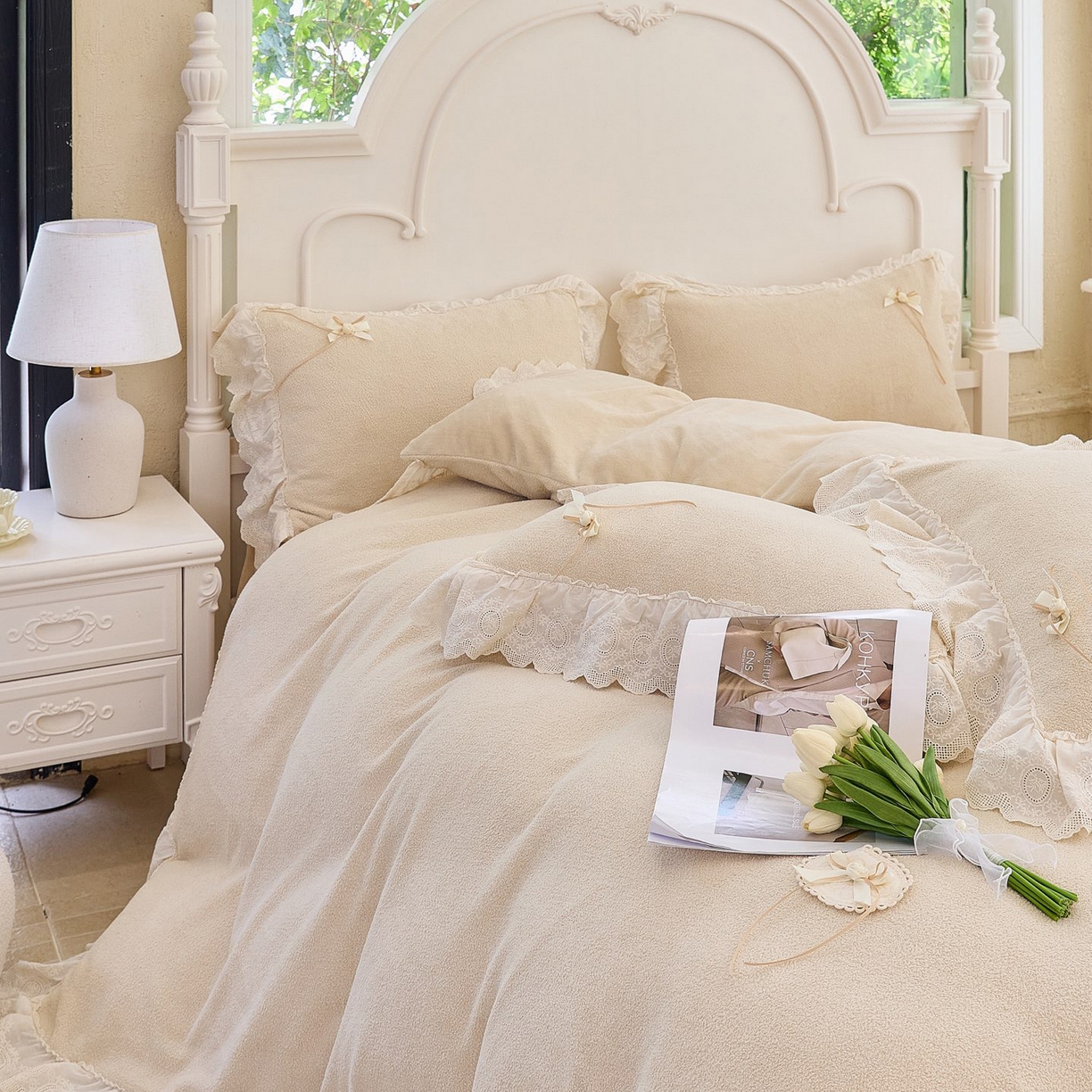 91家纺网 家纺一手货源 找家纺 玖玖爱家纺 2025新款高克重法式甜美特软艾尼绒四件套 舒芙蕾