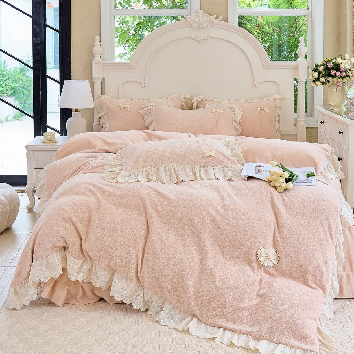 91家纺网 家纺一手货源 找家纺 玖玖爱家纺 2025新款高克重法式甜美特软艾尼绒四件套 帛玉